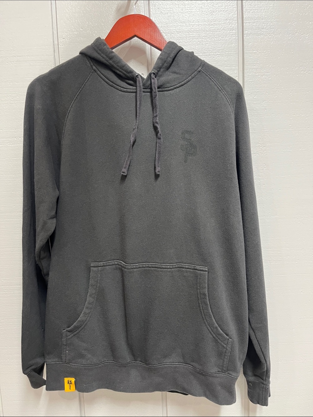 Street Parking: Men's Charcoal Hooded Pullover Sweatshirt with Subtle Logo